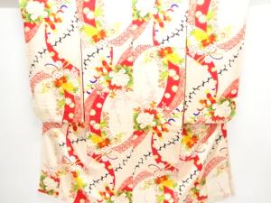 大正ロマン　錦紗花薬玉に几帳模様子供着物（長襦袢・内袖付き）